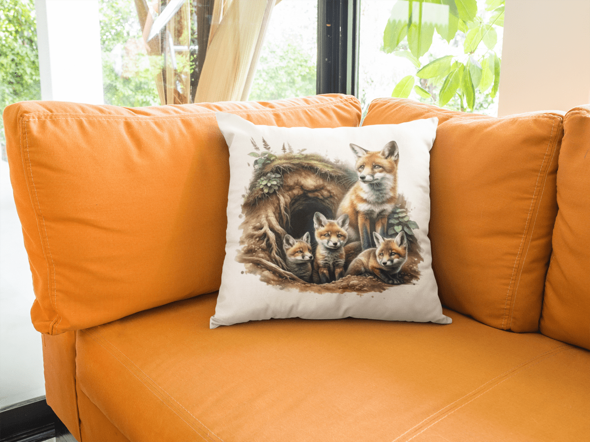 Kissenbezug mit Motiv Fuchs Familie ohne Füllung 40x40 - BCS Design
